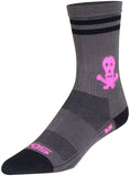 SockGuy SGX Skull and Bones Socks - 6 inch Gray/Black/Pink Small/Medium