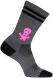 SockGuy SGX Skull and Bones Socks - 6 inch Gray/Black/Pink Small/Medium