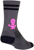 SockGuy SGX Skull and Bones Socks - 6 inch Gray/Black/Pink Small/Medium