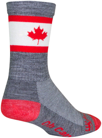 SockGuy Oh Canada Wool Socks - 6 inch Gray/Red/White Large/X-Large