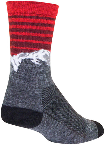 SockGuy Summit Wool Socks - 6 inch Gray/Red/White Small/Medium