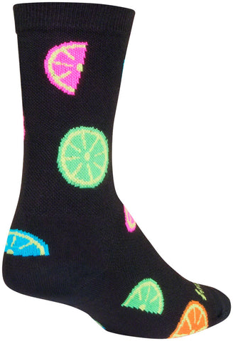 SockGuy Citrus Crew Socks - 6 inch Black/Multi Large/X-Large