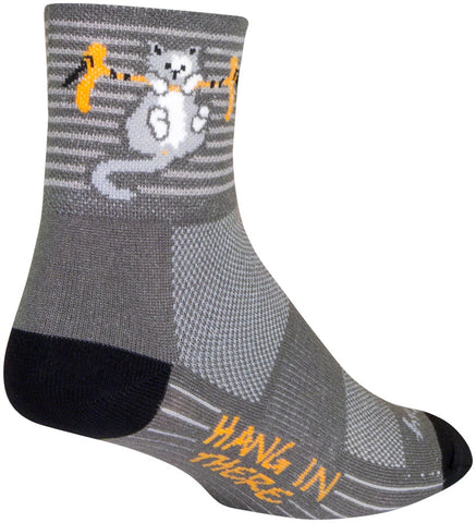 SockGuy Hang in There Classic Socks - 3 inch Gray/Multi Small/Medium