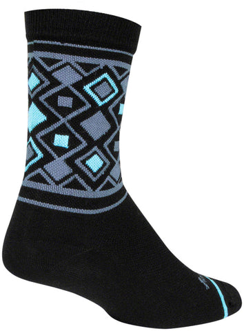 SockGuy Diamond Crew Socks - 6 inch Black/Gray/Blue Large/X-Large