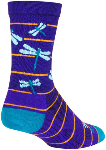 SockGuy Dragonflies Crew Socks - 6 inch Purple/Blue/Orange Large/X-Large