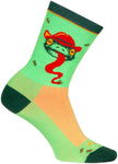 SockGuy Ribbit Crew Socks - 6 inch Green/Red/Orange Small/Medium