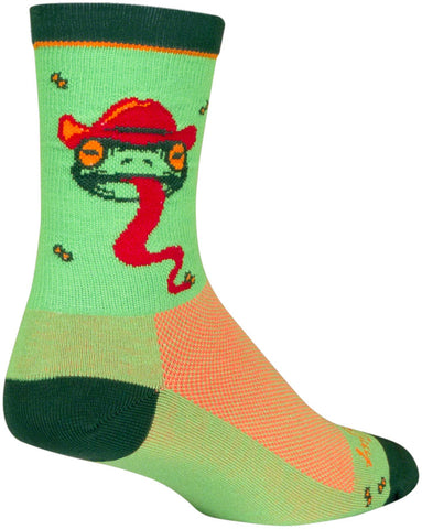 SockGuy Ribbit Crew Socks - 6 inch Green/Red/Orange Large/X-Large