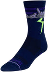 SockGuy Thunder Crew Socks - 6 inch Navy/Purple/Green Small/Medium