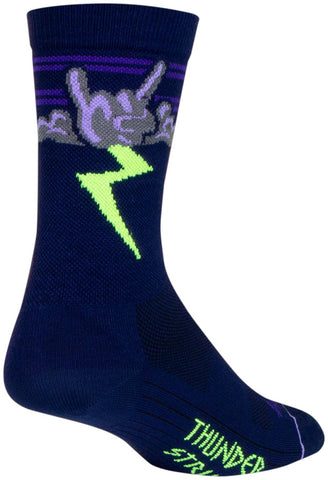 SockGuy Thunder Crew Socks - 6 inch Navy/Purple/Green Large/X-Large