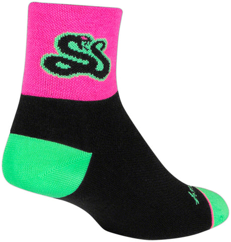 SockGuy Strike Classic Socks - 3 inch Pink/Black/Green Small/Medium