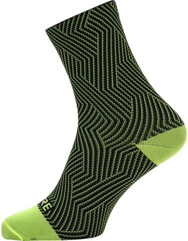 GORE® C3 Mid Socks - Neon Yellow/Black 6.7 Cuff Fits Sizes 6-7.5