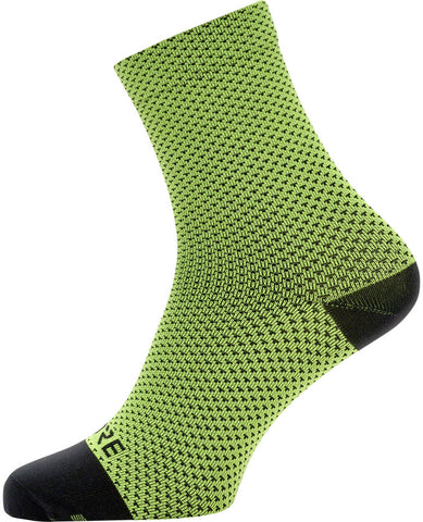 GORE® C3 Dot Mid Socks - Neon Yellow/Black 6.7 Cuff Fits Sizes 8-9.5