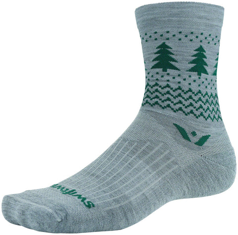 Swiftwick Vision Five Winter Pine Socks - 5 inch Heather Green Small