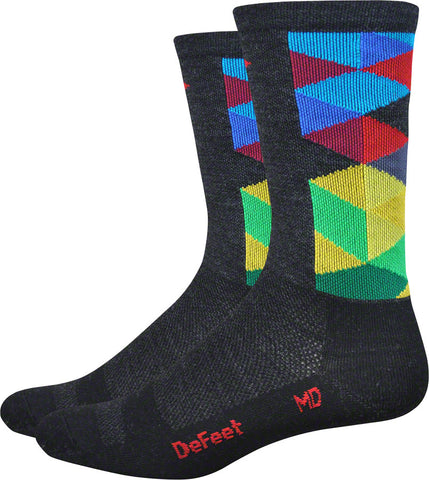 DeFeet Wooleator Karidescope Socks - 6 inch Charcoal/Multi-Color Medium