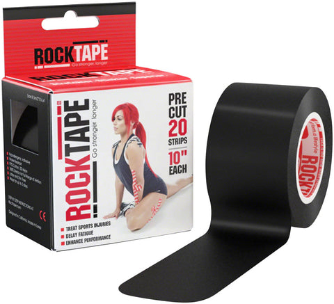 RockTape Standard Precut Kinesiology Tape Roll of 20 Strips Black
