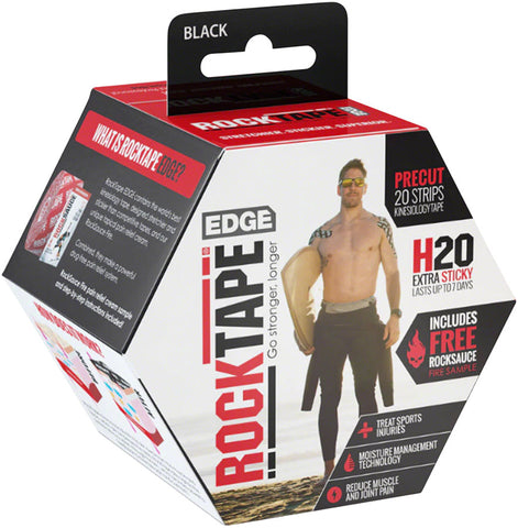 RockTape H2O Edge Precut Kinesiology Tape Roll of 20 Strips Black
