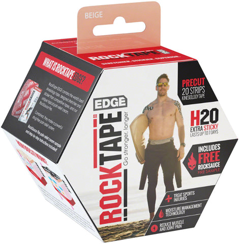RockTape H2O Edge Precut Kinesiology Tape Roll of 20 Strips Beige