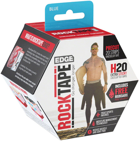RockTape H2O Edge Precut Kinesiology Tape Roll of 20 Strips Blue