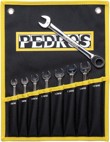 Pedro's Ratcheting Combo Wrench Set 8Piece Metric Wrench Set With Pouch